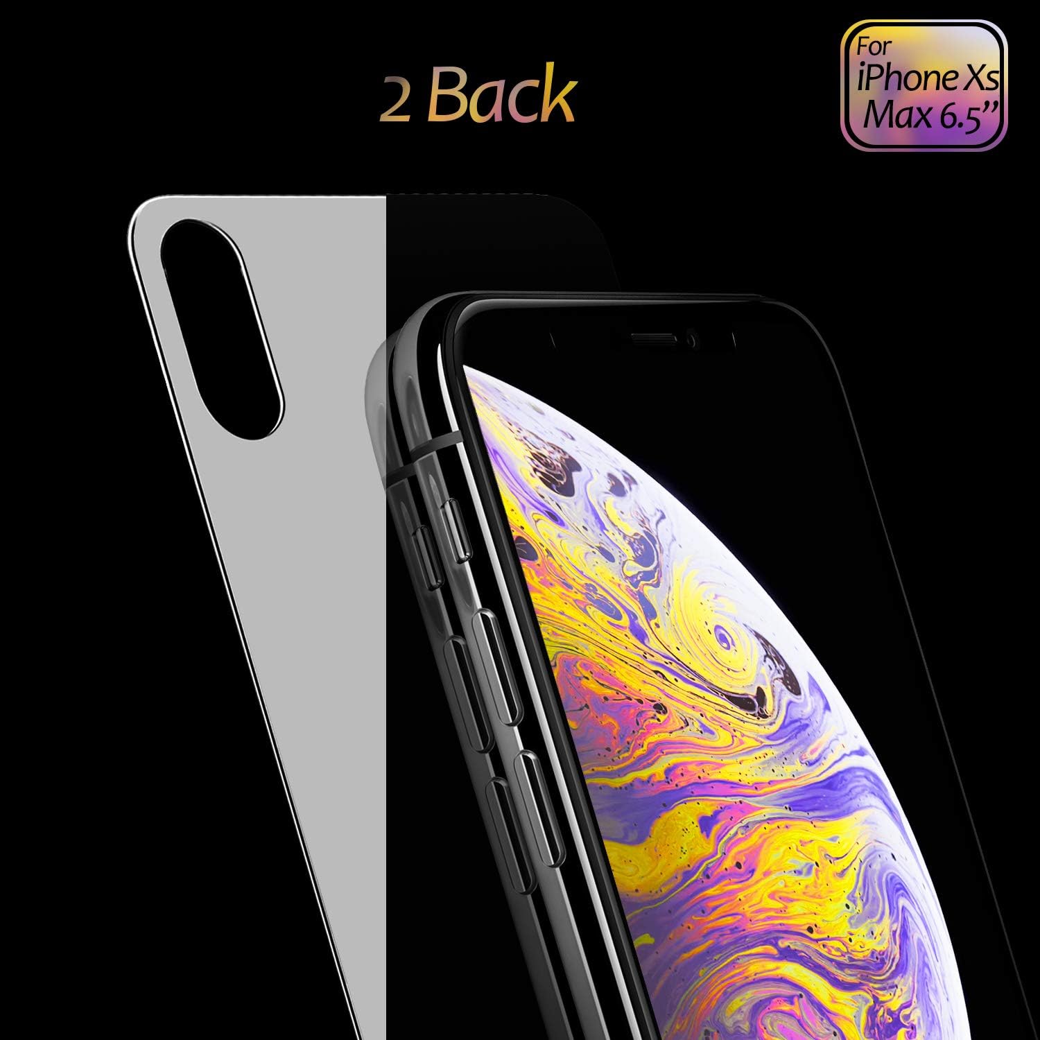 JingooBon Back Screen Protector Compatible with iPhone Xs Max [2-Pack], Rear Tempered Glass [3D Touch] Temper Glass Film Anti-Fingerprint/Scratch Compatible with iPhoneXs Max (6.5 inch)