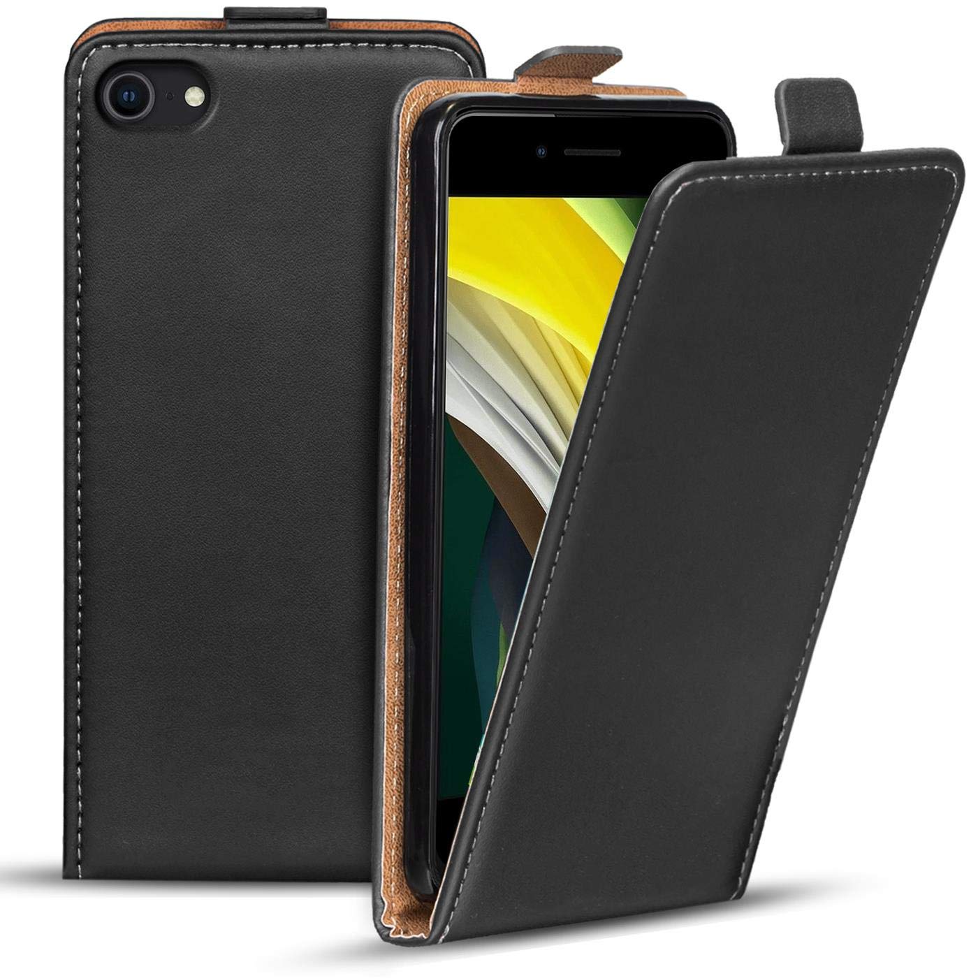 Flip Cover for iPhone 8 Case, iPhone SE 2020 Flipstyle Protective Case for Apple iPhone 7/8 / SE 2020 Case Faux Leather Bag Vertically Folding Cell Phone Case, Black