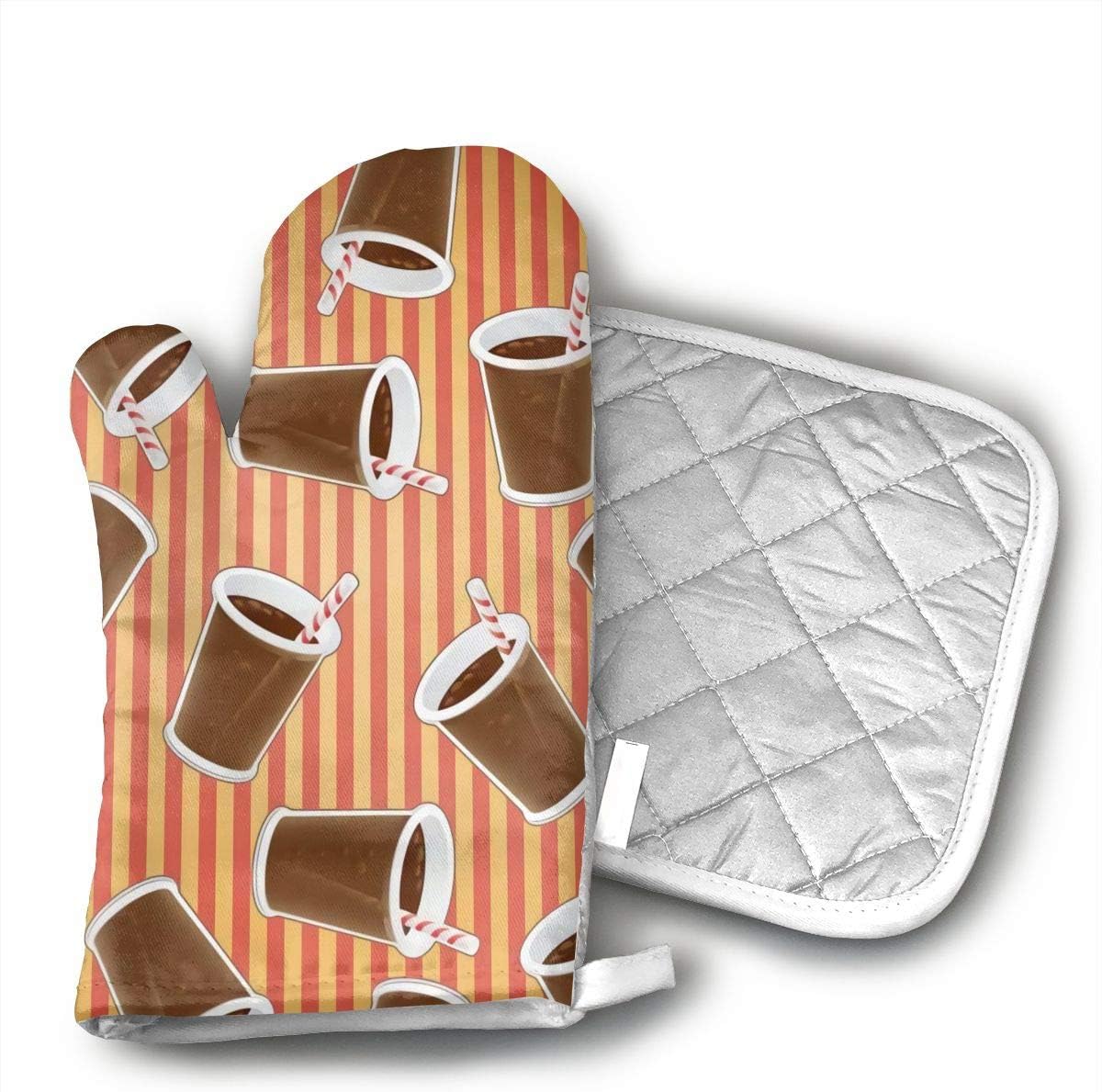 Cup Coke Oven Mitts and Potholders Heat Resistant Set Non-Slip Grip Oven Gloves BBQ Cooking Baking Grilling (2-Piece Sets)