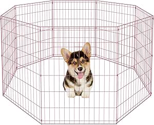 Foldable Metal Dog Playpen Pet Puppy Playpen Dog Pen Indoor Outdoor 24" 30" 36" 42" 48" 8 Panel Dog Fence Exercise Pen Gate Dog Crate Kennels Playpen for Pet Animals