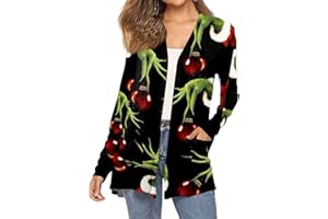 THMENKHT Christmas Cardigan For Women Ugly Funny Cute Pattern Long Sleeve Open Front Lightweight Casual Cardigan Sweater