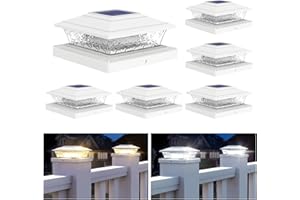 APONUO Solar Post Lights Outdoor, 2 Lighting Modes 16 LEDs Solar Post Cap Lights for 4x4 5x5 6x6 Vinyl Wooden Posts Waterproof Fence Post Lights Solar Powered for Deck/Fence/Porch (White,6 Pack)