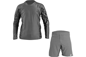2BOLD Compression Rash Guard Shirt for Kids, Jiu Jitsu No Gi MMA Shorts 2PC Quick Dry Wrestling Workout Gym Set