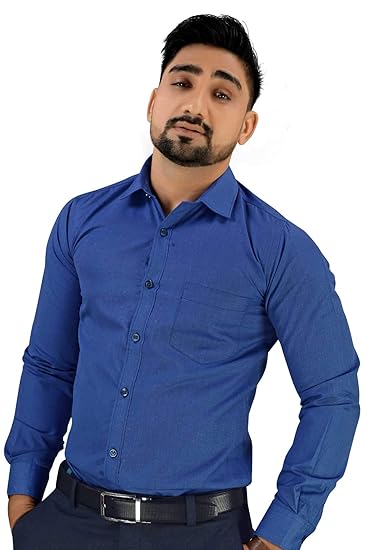 Uniform Sarees Corp Mens Formal Regular Fit Full Sleeves Shirt for Office Wear BF-81303T_Solid Blue