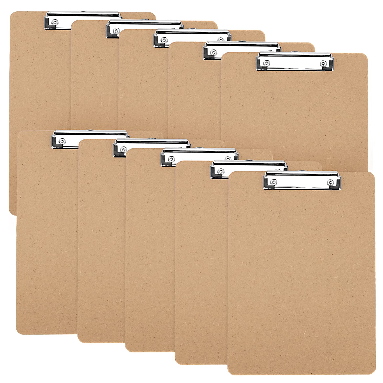 ZEONHEI 10 Pack A5 Clipboard, Hardboard Clip Boards, Wooden Clipboards with Hanging Hole and Low Profile Metal Clip, Memo File Clip Board for Office, Restaurant, Office Supplies, Brown