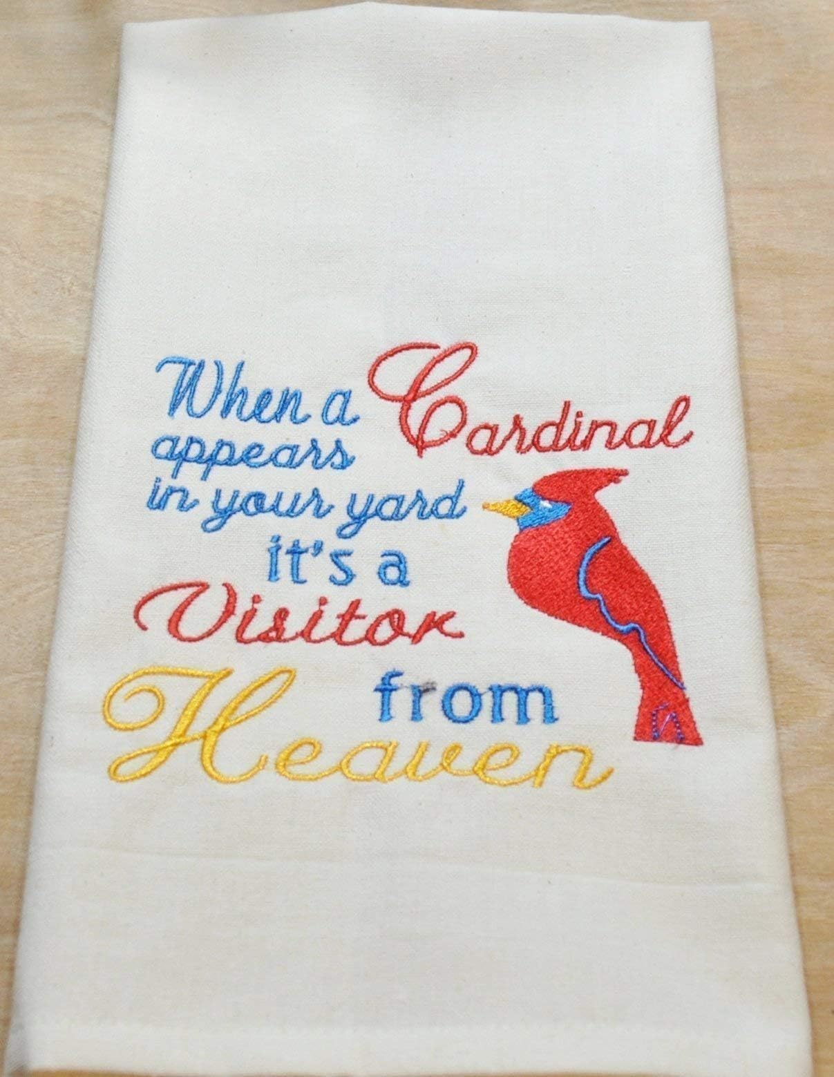 Embroidery Towel with Saying - Red Cardinal, Visitor from Heaven - Kitchen Decor