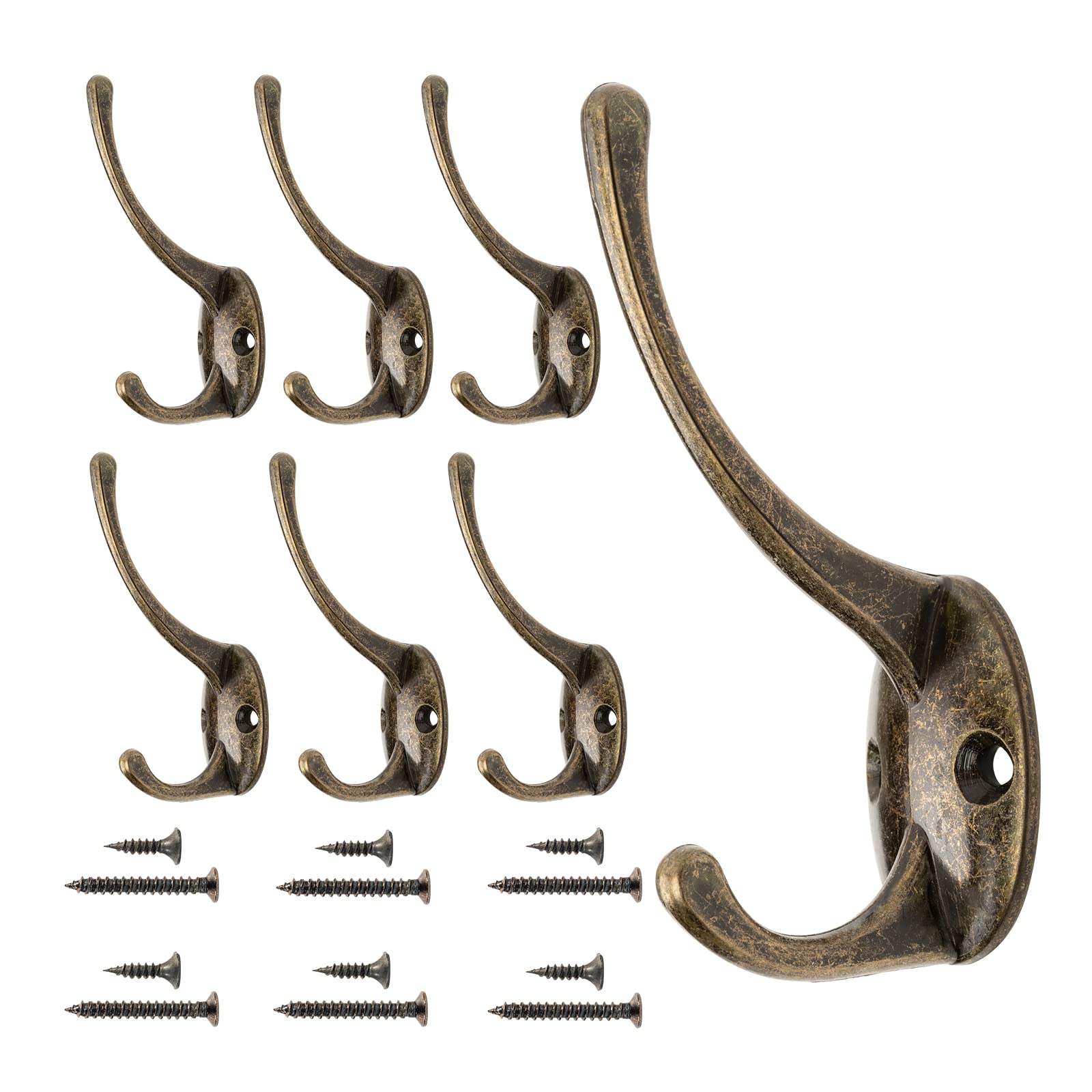 DONQL Copper Coat Hooks - 6pcs Heavy Duty Vintage Antique Wall Mounted Hooks with Screws for Wall, Door & Wardrobe(Bronze)