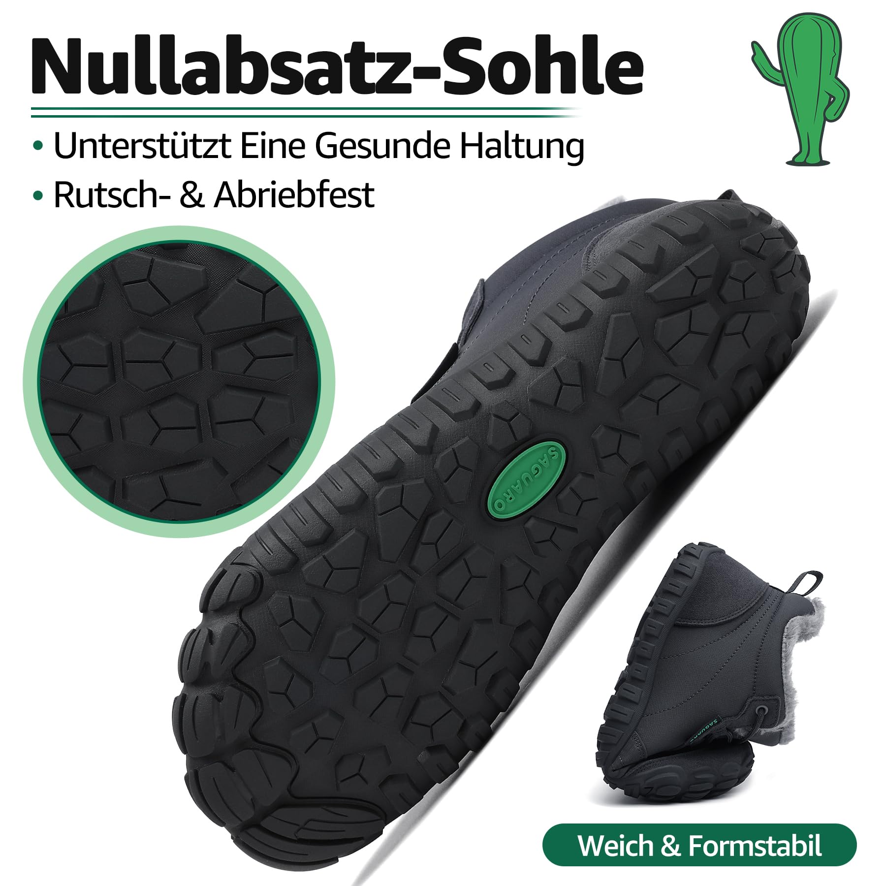 SAGUARO Barfußschuhe Winter Herren Winterschuhe Damen Gefüttert Winterstiefel Warm Barfusschuhe Wasserabweisend Schneestiefel Outdoor Winterboots Dunkelgrau,EU GR.41 5
