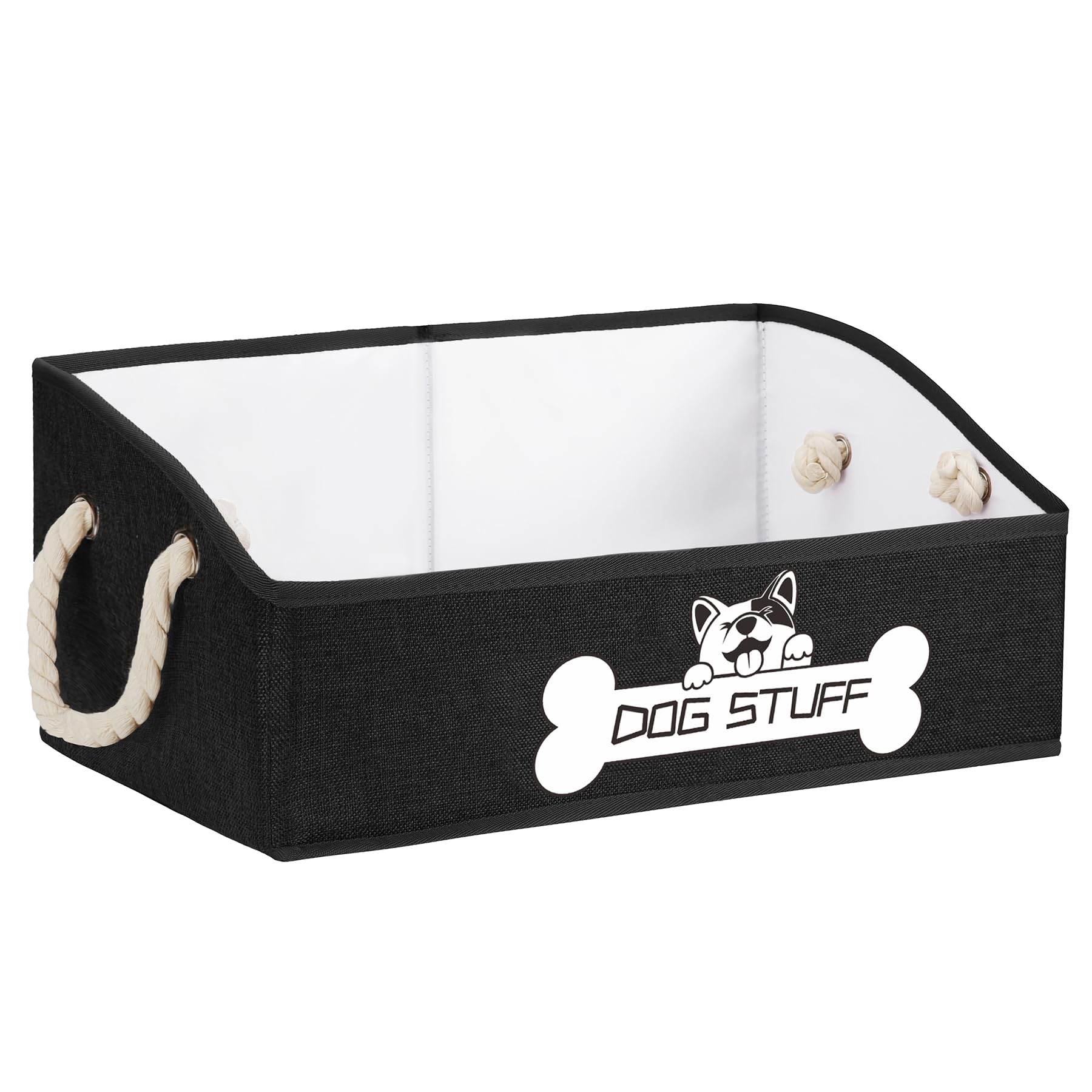 Thankspaw Collapsible Fabric Dog Toy Box and Storage Bin With Handle - Trapezoid Basket Chest Organizer for Pet Toys, Blankets and Accessories, Black