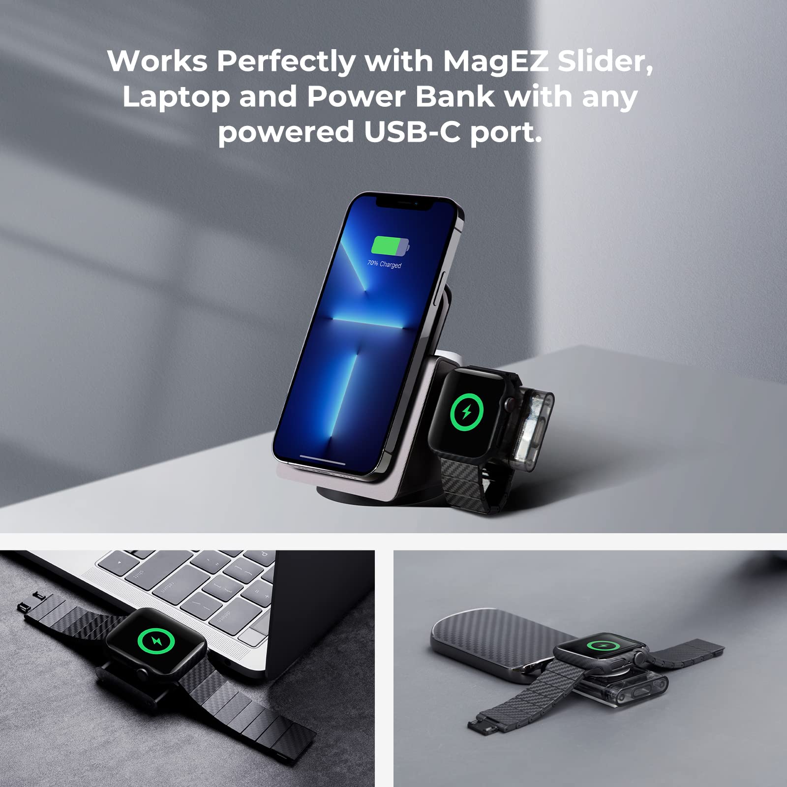 PITAKA Power Dongle for Apple Watch, MFi Certified Portable USB C Plug-in Wireless Magnetic Charger Compatible with Apple Watch Series 7/SE/6/5/4/3/2/1