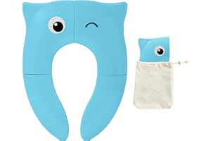 POKANIC Toilet Potty Training Seat Cover, Travel Toilet Seat, Folding Non Slip Silicone Pads, Travel Portable Reusable Kids Toddlers Boys Girls, Carry Bag (Blue)