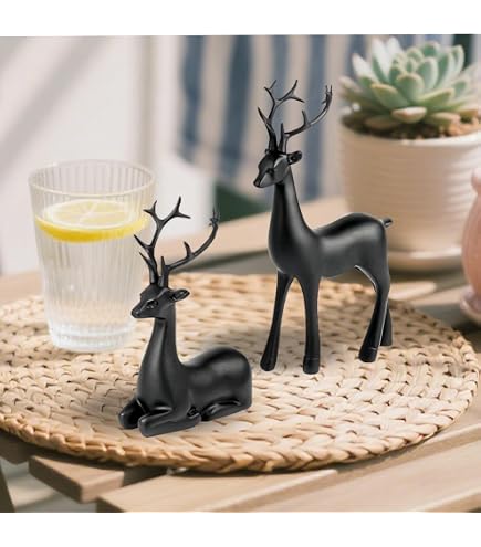 Décoration de Cerf en Résine Nordique Ornements de Renne de Table Sculpture Statue Bureau Salon Modèle Cadeaux - Assis