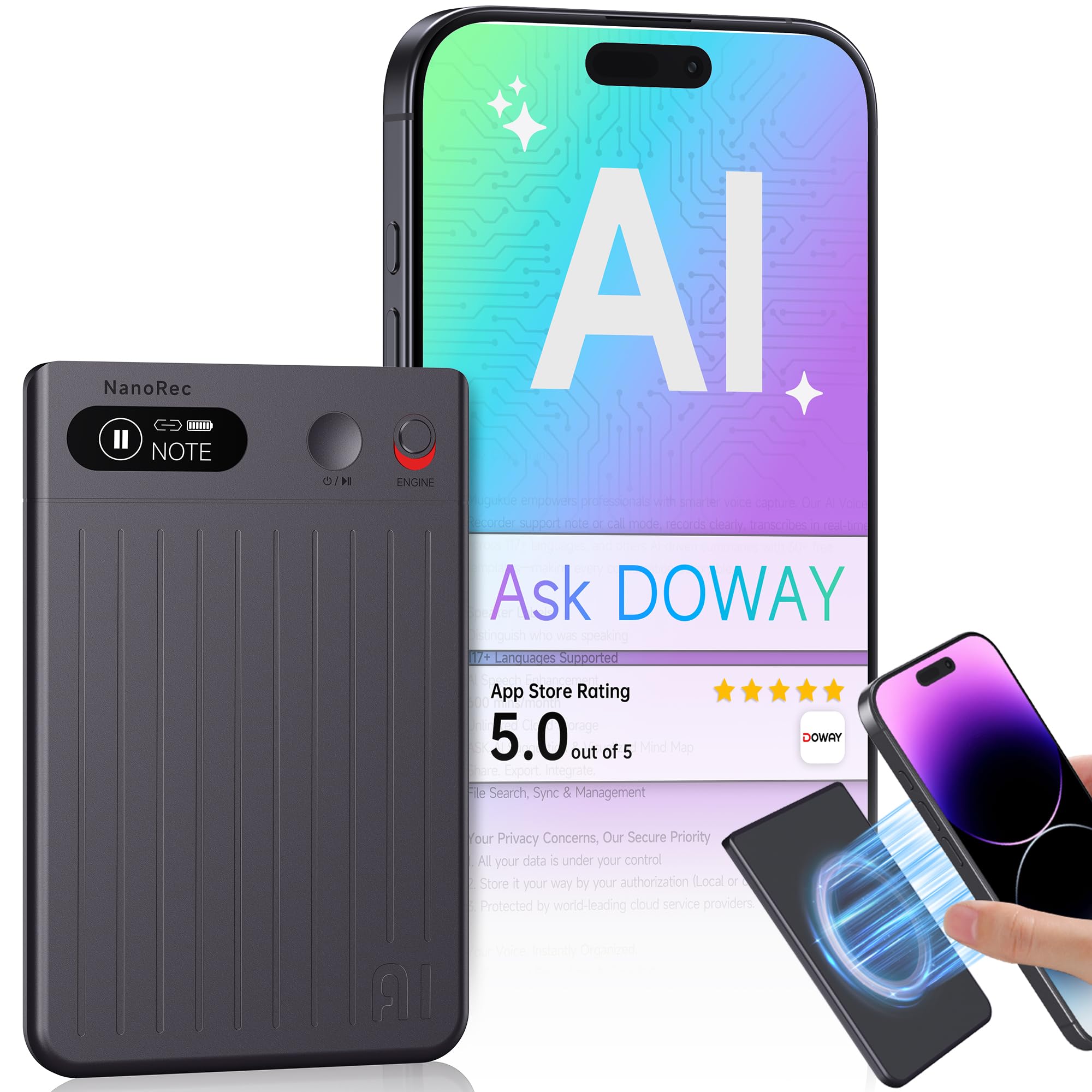 Photo 1 of Mugukue AI Voice Recorder, 64GB Audio Note Recorder – 73H Battery, USB-C Fast Charge, Magnetic Clip, 118-Language Transcription, AI Noise Cancellation, App Control, for Lectures, Meetings, Calls- Gray