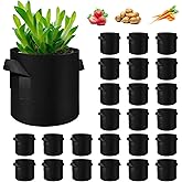 WHATWEARS 24 Pack 10 Gallon Plant Grow Bags, Thickened Nonwoven Fabric Pots with Handles, Vegetable Planter Bags Containers, Cloth Planters for Garden Vegetable/Flower/Plant/Fruits Outdoor (Black)