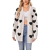 Women Cute Oversized Valentines Day Cardigan Sweater Kawaii Love Heart Button Up Preppy Knit Coat Trendy Y2k Clothes
