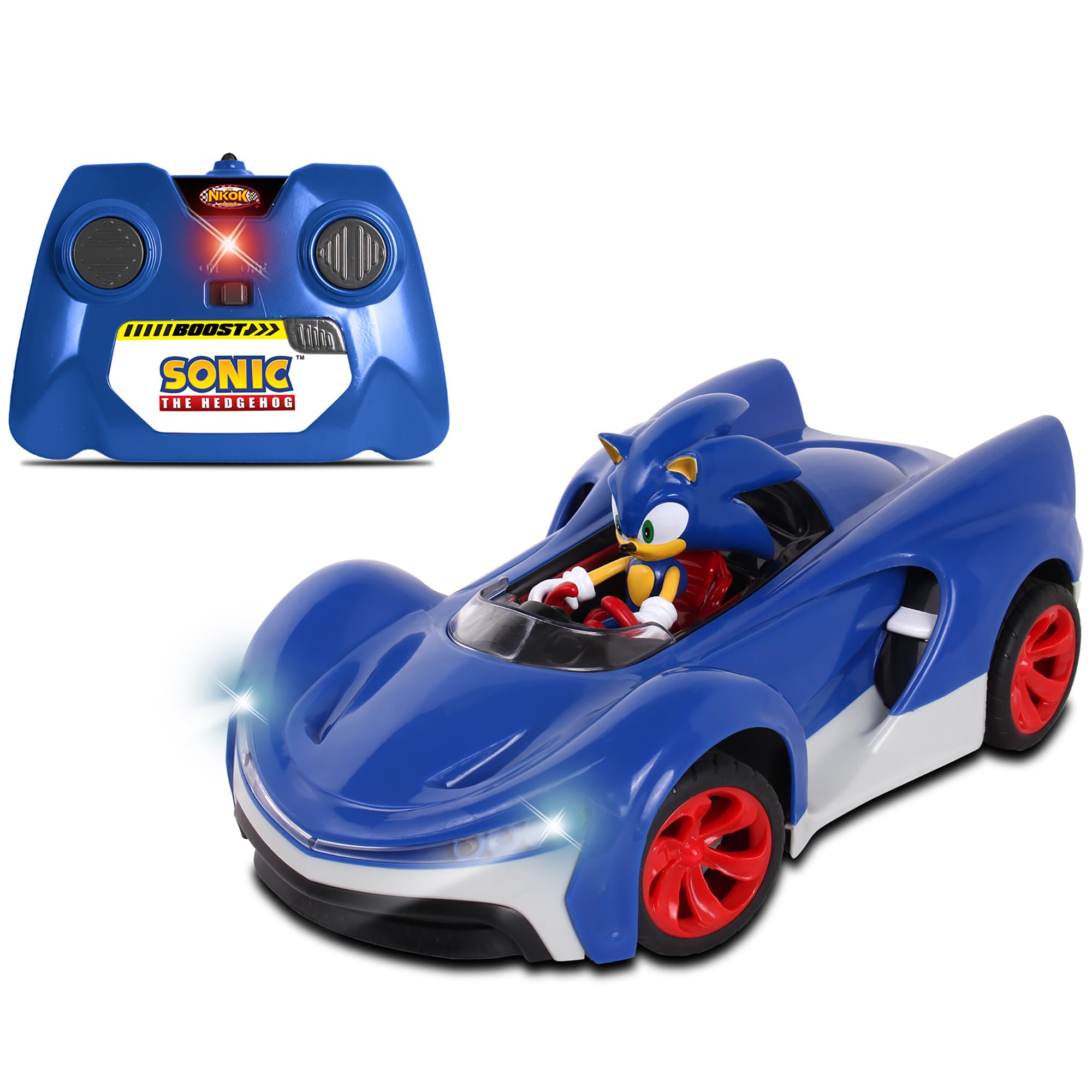 NKOK Team Sonic Racing 2.4GHz Radio Control Toy Car with Turbo Boost - Sonic The Hedgehog 601, Features Working Lights, Adjustable Front Wheel Alignment, Super Fun and Easy, Ages 6 and up