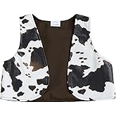 XRTBMN Toddler Boy Girl Western Vest vintage PU Leather Open Front Jacket Sleeveless Waistcoat Cow Print Cardigan Outwear