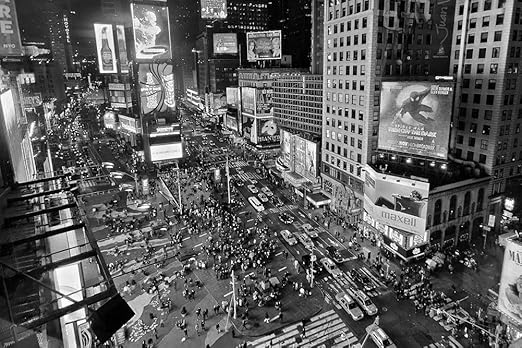 Amazon Co Jp タイムズスクエア ニューヨーク市の壁紙 世界の壁紙 白黒の キャンバス ステッカー 印刷 壁紙ポスター はがせるシール式 写真 特大 絵画 壁飾り50cmx33cm ホーム キッチン