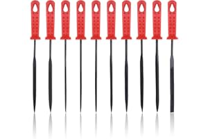 XINSHANG 10pcs Needle File Set with Ergonomic Red Handle, Provides A Better and Firmer Grip, Fit for Precision Works Such as 