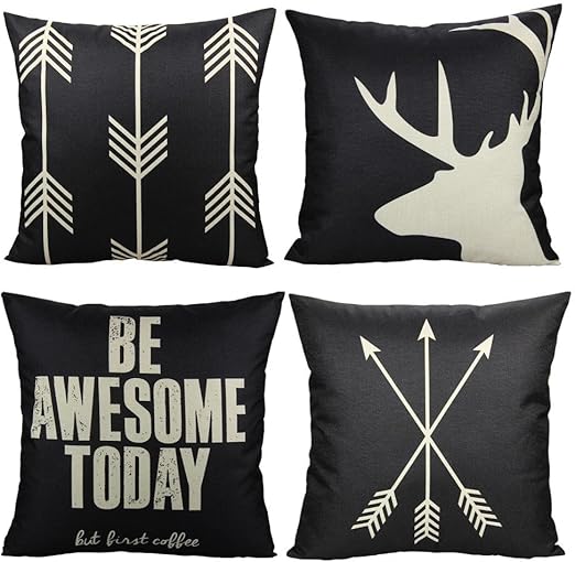 Amazon Com Vakado Black Outdoor Rustic Throw Pillow Covers Deer