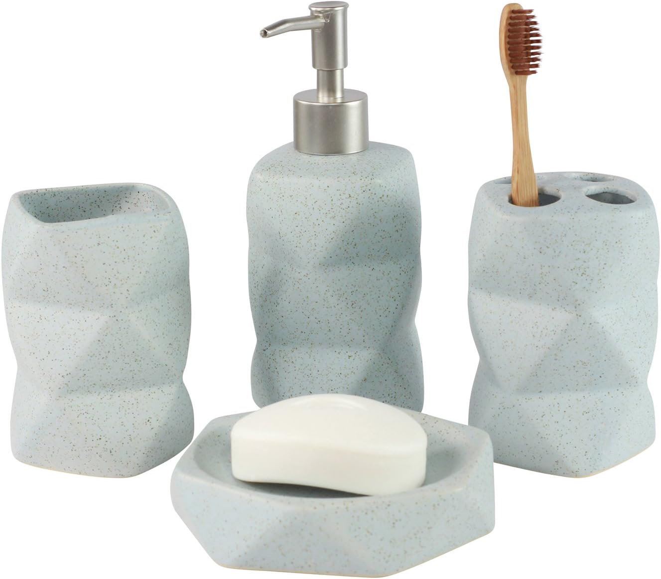 Goldbearuk Bathroom Accessory Set Geometric Duck Egg Blue Ceramic 4 Piece Amazon Co Uk Kitchen Home