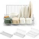 JM.JEEMI Collapsible Dish Drying Rack, Stainless Steel Folding Dish Rack | Foldable Small Dish Drying Drainer Racks for Kitchen Counter, Space-Saving &amp; Compact Design, Silver