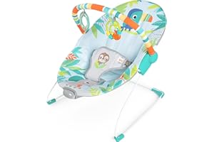 Bright Starts Rainforest Vibes 3-Point Harness Vibrating Baby Bouncer with -Toy bar