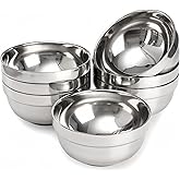 FISDEN 6 Pack 18/8 Stainless Steel Bowl, Double Walled Insulated Soup Bowls, 12 Oz Metal Serving Dishes Unbreakable Snack Bowl for Sauces, Rice, Noodle, Ice Cream
