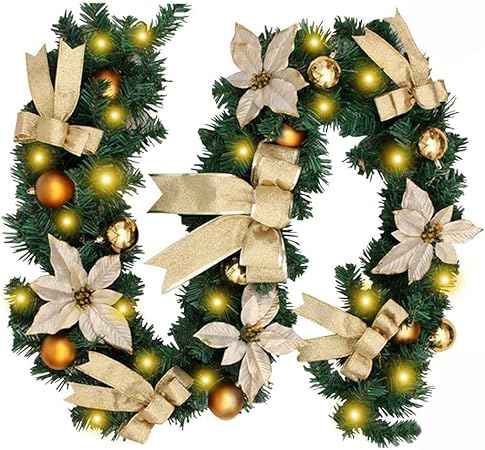 Morbuy Christmas Garland Decorations 2 7m Fireplaces Stairs Decorated Garlands 8 Mode Wreath Led Lights Illuminated Baubles Flower Ball Xmas Tree Festive Decor Green Amazon Co Uk Kitchen Home
