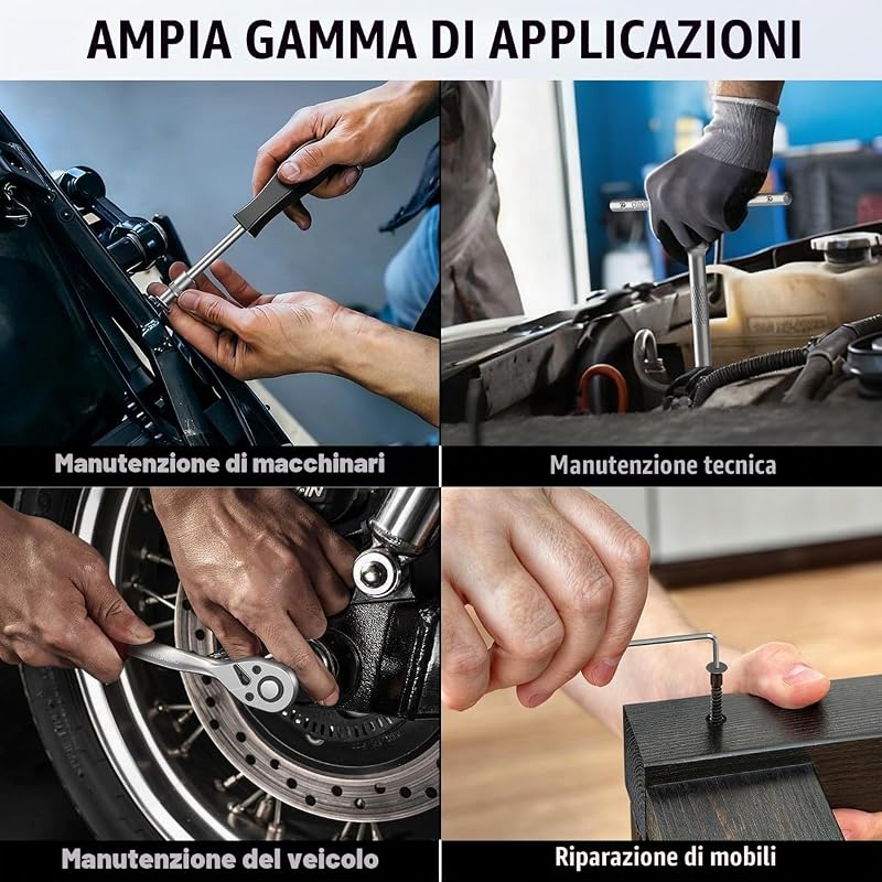 Set Chiavi a Bussola 46 Pezzi con 1/4", Bussole, Estensioni, Bits, Acciaio Cromo-Vanadio, Custodia Inclusa - Set Chiavi a Cricchetto Completo