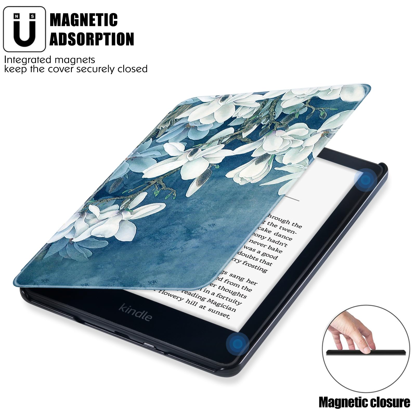 BOZHUORUI Slim Case for Kindle Paperwhite 11th Generation and Kindle Paperwhite Signature Edition eReader (6.8 inch, 2021 Release) - PU Leather Lightweight Cover with Auto Wake/Sleep (Magnolia)