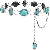 Xiokyo Turquoise Belt Silver Western Chain Belt, Cowgirl Concho Style with Turquoises Embellishment for Women