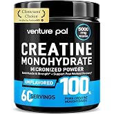 Venture Pal 100% Pure Micronized Creatine Monohydrate Powder 5g Per Serving | Vegan, Keto, GMO-Free &amp; Gluten Free, Creatina Monohidratada en Polvo for Women &amp; Men, Unflavored