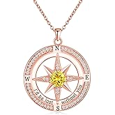 BELLNA S925 Necklace Birthstone Compass Gift for Women Jewelry Sterling Silver Necklace for Wife Wedding Anniversary Girlfriend Birthday Gifts for Her Valentines Day Mom Mothers Day