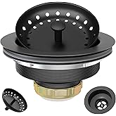 Black Sink Drain 3-1/2 Inch Matte Black Kitchen Sink Drain Strainer Assembly Kit with Strainer Basket and Drain Stopper for Standard Kitchen Sink Stainless Steel