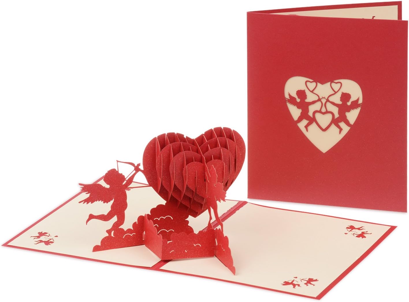 JZOEOEU Cupid Card 3D Love Greeting Card Pop Up Wedding Invitation Cards Engagement Valentine's Day Anniversary(Red)