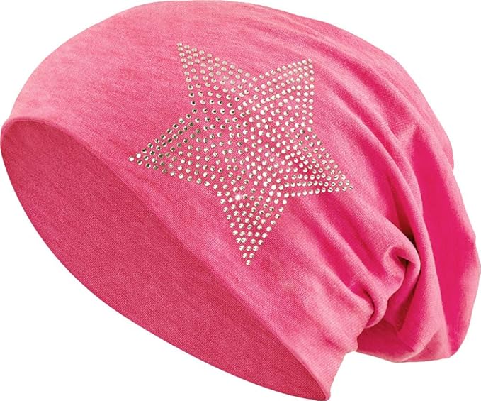Strass Stern Steine Jersey Baumwolle elastisches Long Slouch Beanie Unisex Damen Mütze Heather Wintermütze (2)