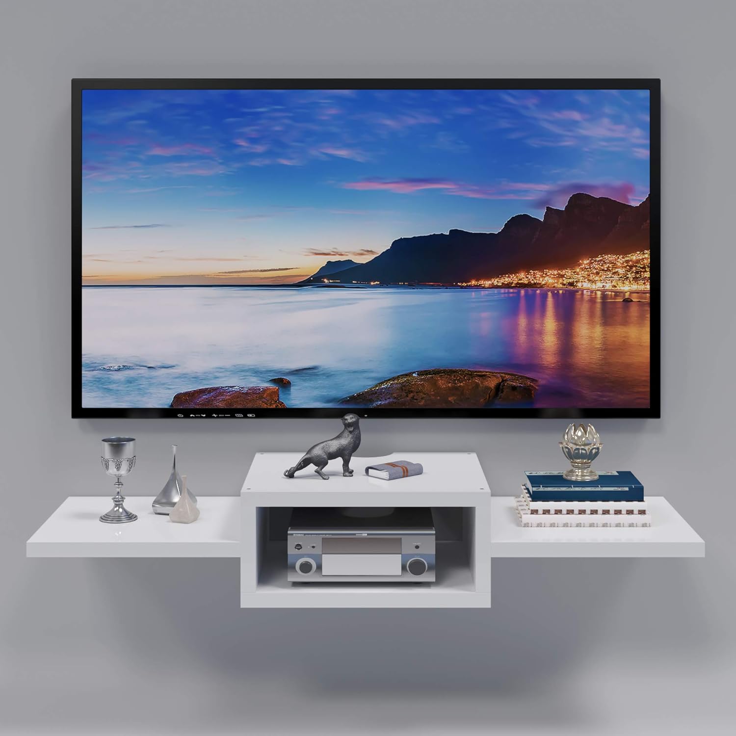 Furnifry Wooden Wall Mounted TV with Racks for Set Top Box and