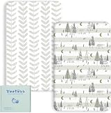 Yoofoss Travel Cot Sheets 60x120 cm Two Pack Grey Forest