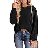 Dokotoo Hoodies for Women Casual Oversized Hoodie Long Sleeve Sweatshirt Solid Pullover Ribbed Knit Tops