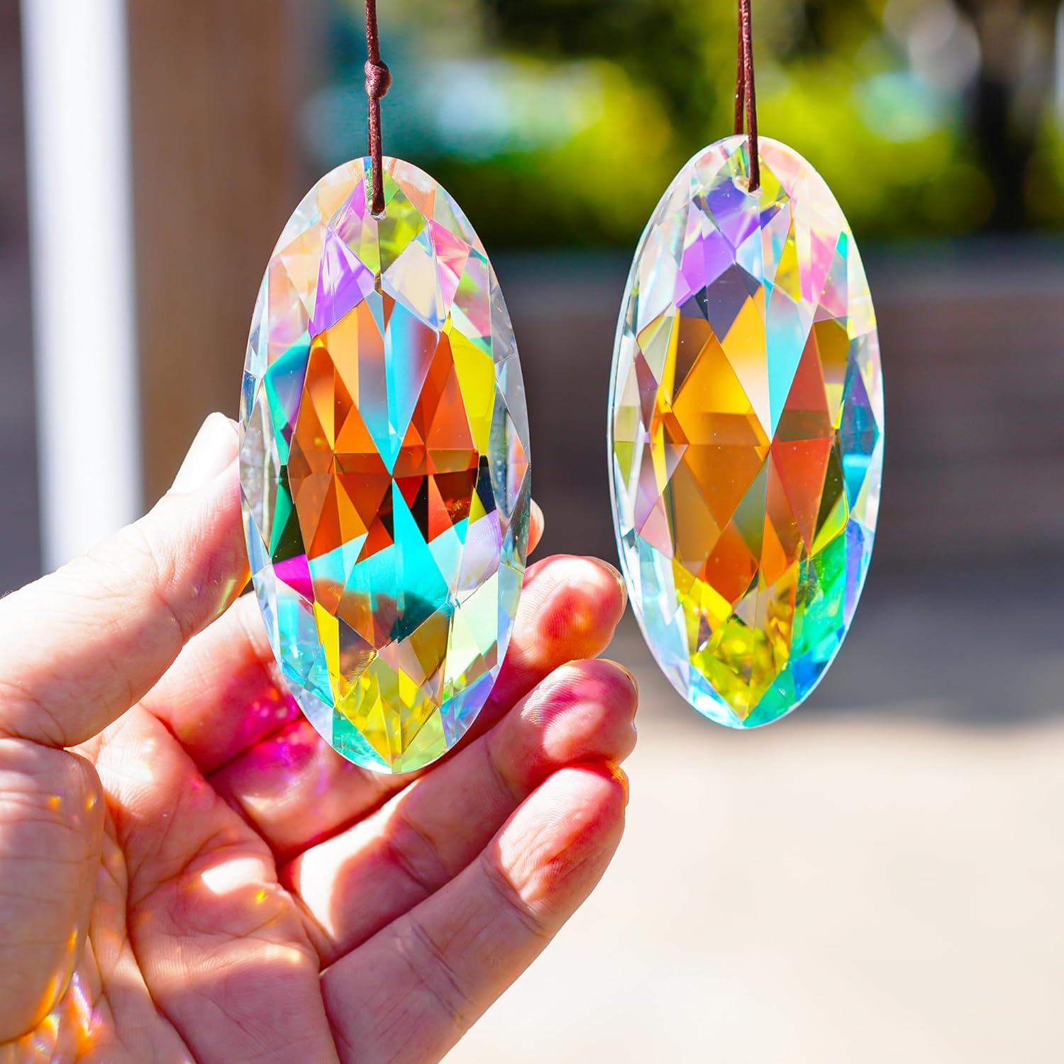 2PCS 89mm/3.5inch Suncatcher Crystal Prism Pendant for Window,AB Color Glass Sun Catcher Prisms,Hanging Crystal Diamond Prism Suncatcher Ornament Decor — image 1