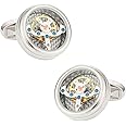 Cuff-Daddy Silver Tourbillon Carbon Fiber Watch Cufflinks Working Steampunk with Jewelry Presentation Box Gift Idea for Him Sleeve Clock Cuff Links Special Occasions Cufflinks Travel Box