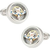 Cuff-Daddy Silver Tourbillon Carbon Fiber Watch Cufflinks | Working Steampunk, Jewelry Presentation Box, Gift Idea for Him, Sleeve Clock, Travel Box