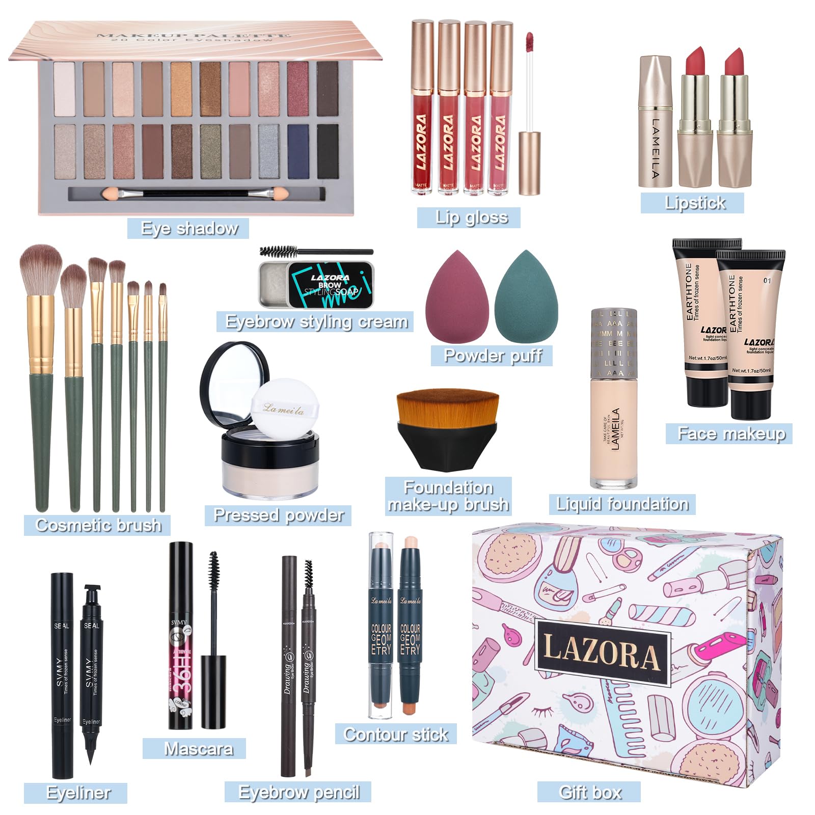 Makeup Kit for Teen Girls Makeup Sets for Girls 10-12 Essential Bundle Include 20 Color Eyeshadow Palette Makeup Kit for Teenagers