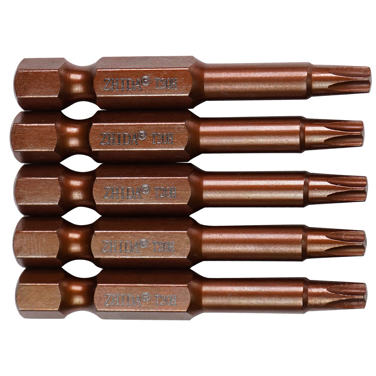 ZHIDA Security Torx Screwdriver Bit T20H, 2 Inch (50mm) Star Driver Bit with Hole, Magnetic Precision T20 Tamper Proof Bit for Electronics, Power & Impact Drivers 5 PC