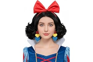 ZGXYZXMY Black Curly Bob Wig for Women Adult Short Bob Black Princess Wig with Red Bow Headband,Wig Cap for Halloween Costume Party Cosplay