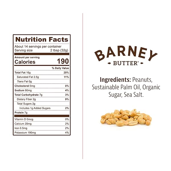 BARNEY BUTTER PEANUT BUTTER, SMOOTH, 16 OUNCE JAR, NATURAL, NO STIR, NON-GMO, GLUTEN FREE, KETO, VEGAN