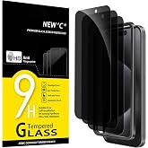 NEW'C for iPhone 15 Pro Privacy Screen Protector Installation Tool Included | 3 Pack, Black, Easy Installation Tool Included, Tempered Glass, Privacy 28&deg;, 9H Hardness, Scratch Resistant, Bubble Free