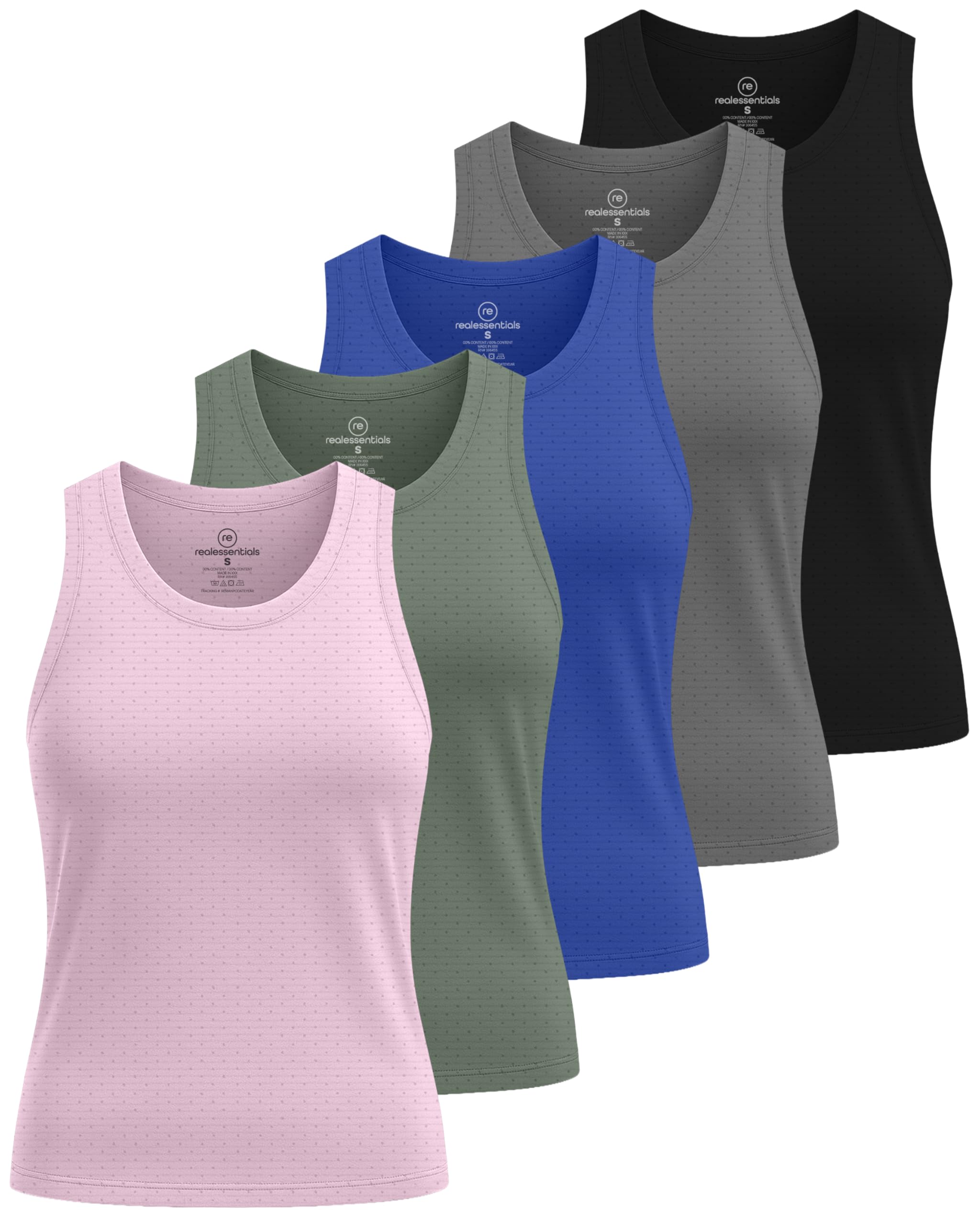 Photo 1 of Real Essentials 5 Pack: Women’s Breeze Tech Racerback Tank Top – Sleeveless Workout Athletic Running Shirt- Set 2, S