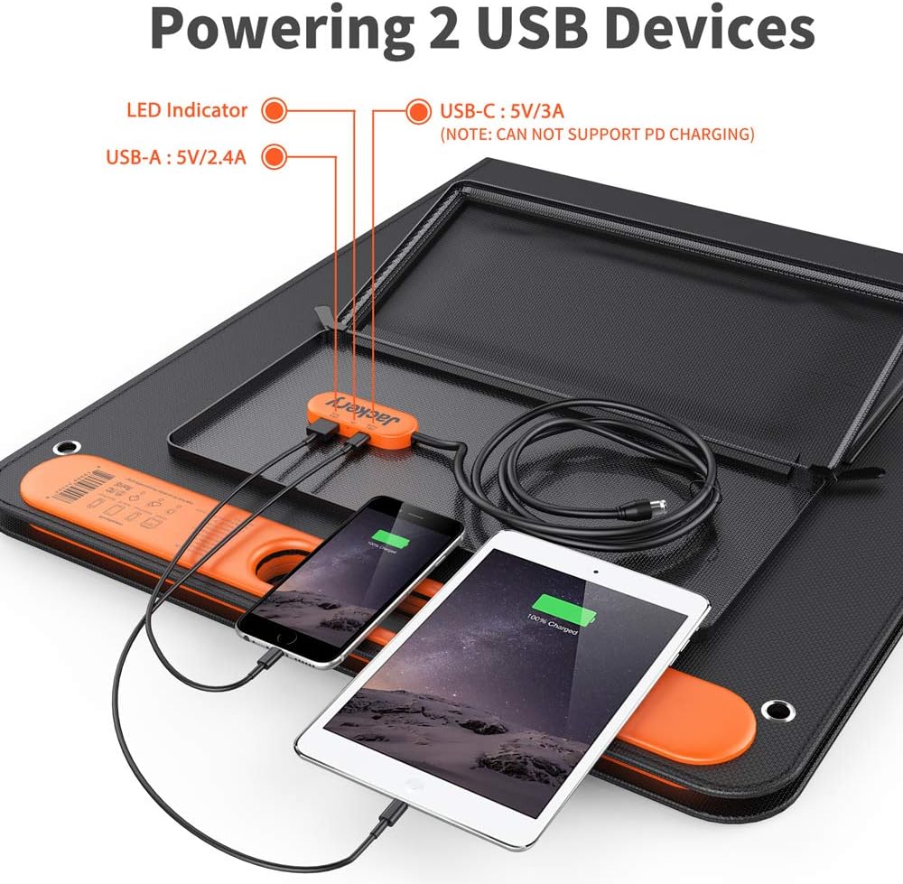 Jackery SolarSaga 100W Portable Solar Panel for Explorer 160/240/500/1000 Power Station, Foldable US Solar Cell Solar Charger with USB Outputs for Phones (Can't Charge Explorer 440/ PowerPro): Home Audio & Theater